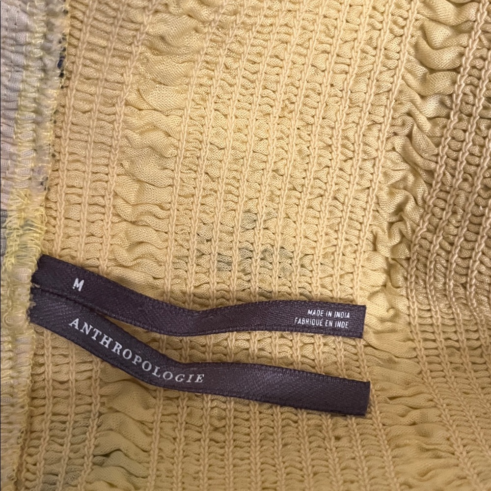 Anthropology (Medium $Yellow Smocked Puff Sleeve Floral Dress( blue floral) - Picture 3 of 5